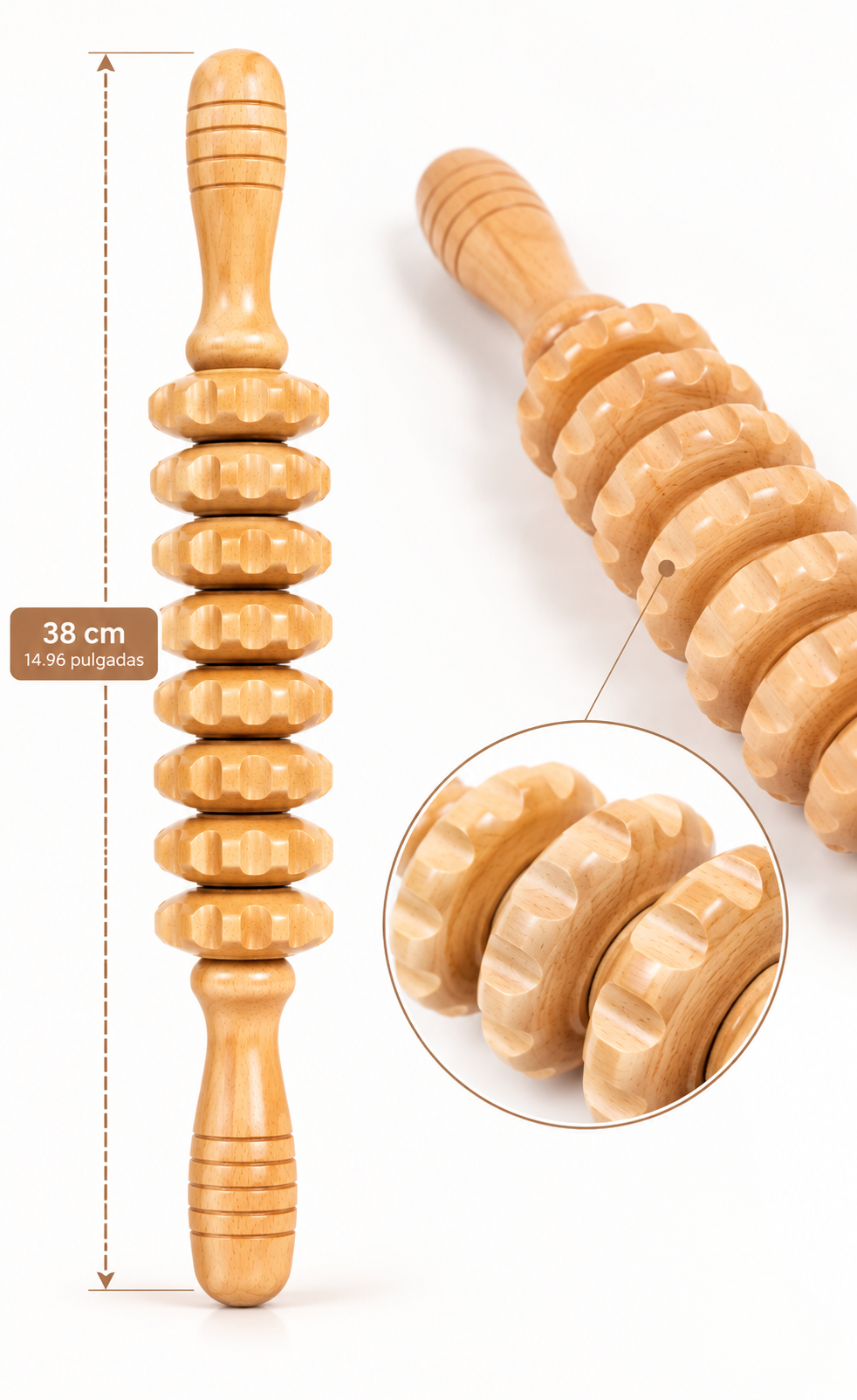 Rodillo de madera portátil para masaje corporal y maderoterapia